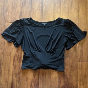 Express Butterfly Sleeve Keyhole Back Top Express Business Top Black Blouse